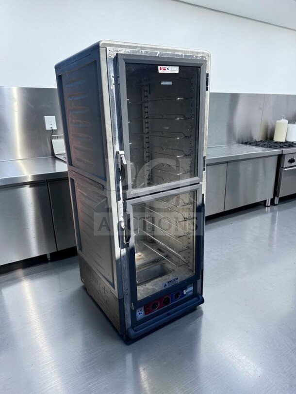 Metro C539-CDC-U-GY heated holding cabinet with clear Dutch doors, full height, professionally maintained, UL/NSF listed.