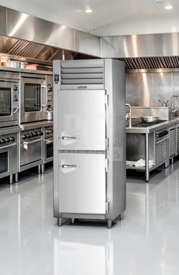 Traulsen RHT132WUT-HHS one-section stainless steel reach-in refrigerator, half-door design, 24.2 cu. ft., UL/NSF listed.