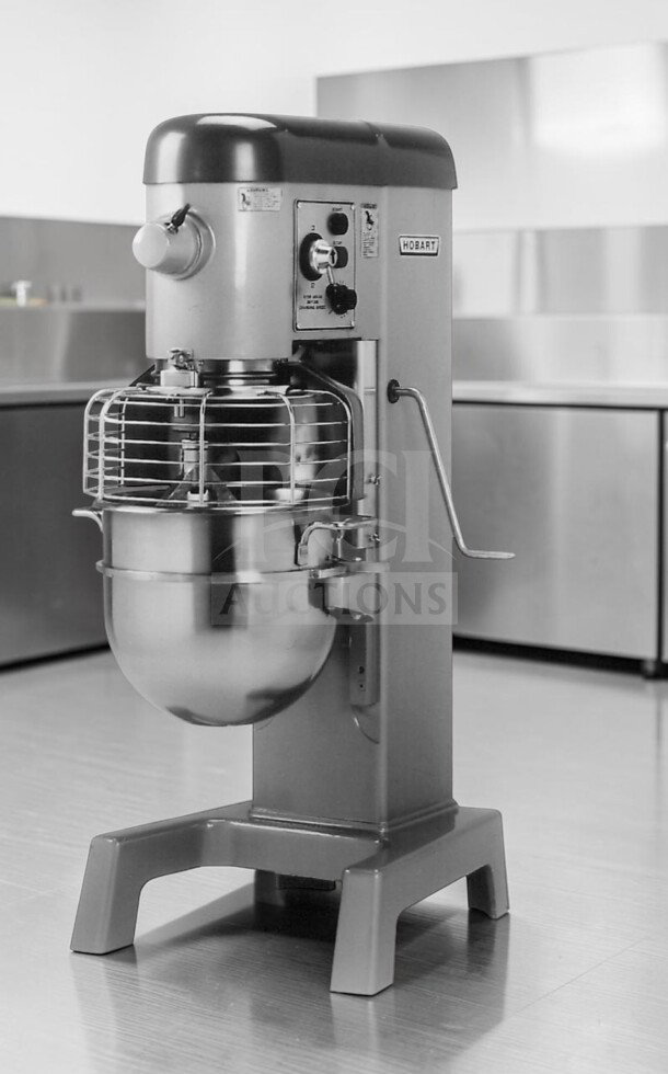 Hobart D340 Automix 40 Qt mixer, superb condition, stainless steel bowl, heavy-duty hook, 1.5 HP, 208V, 3 phase, UL/NSF listed.