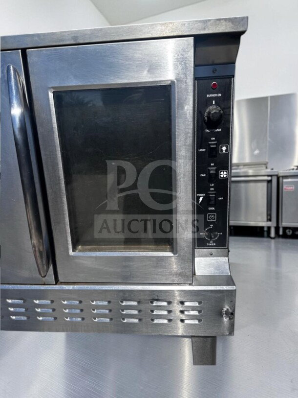 Royal Range RCOS-1 convection oven, natural gas, 70,000 BTU, 120V, stainless steel, controls, UL/NSF listed, excellent condition.