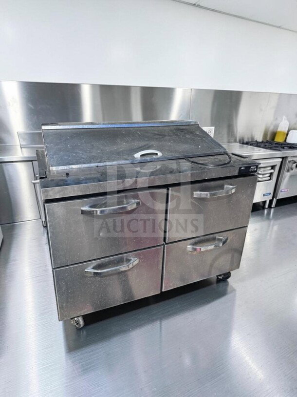 Blue Air BLPT48-D4-HC Sandwich & Salad Prep Table, 48", stainless steel, 4-drawers, 12 pan capacity, fully tested, ETL/NSF listed.