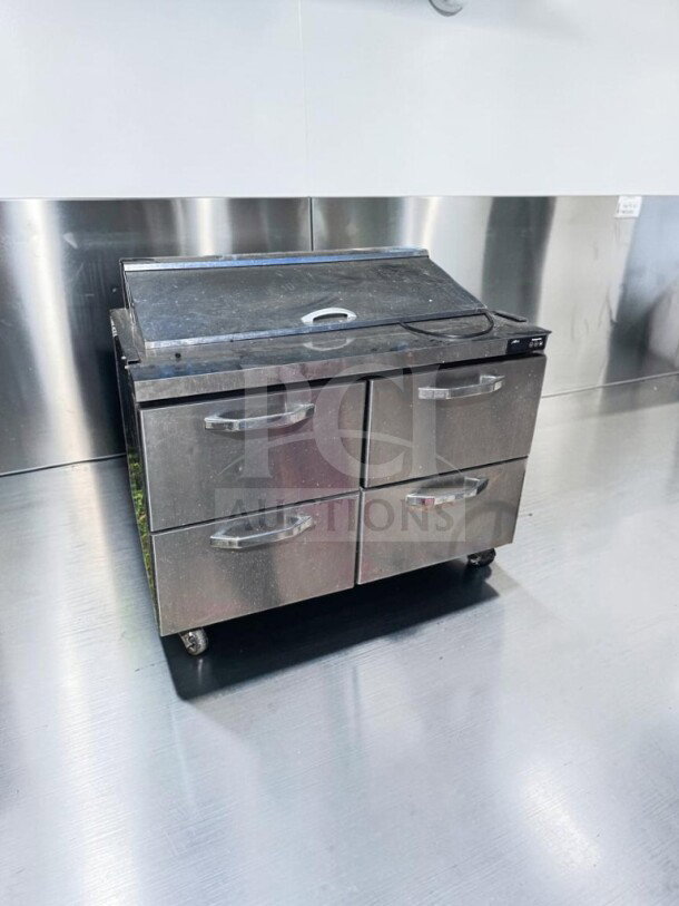 Blue Air BLPT48-D4-HC 48" sandwich prep table with 4 drawers, 12 pan capacity, stainless steel, ETL/NSF listed, fully tested.