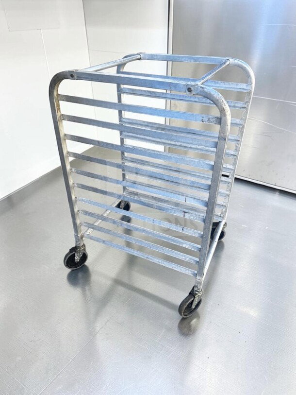 Channel Manufacturing aluminum bun/sheet pan rack, mobile full-height, 20 pan capacity, NSF certified, fully inspected.