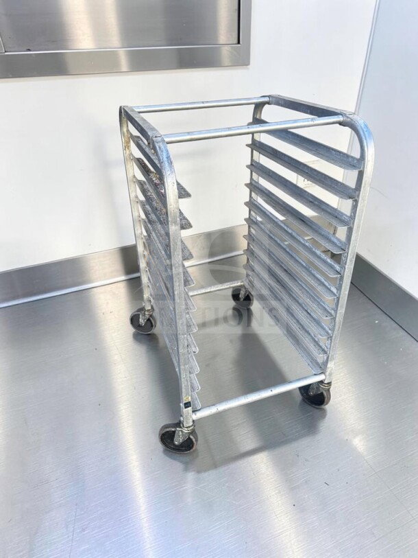 Channel Manufacturing full-height aluminum bakery rack with 20 pan capacity, mobile design, NSF certified.