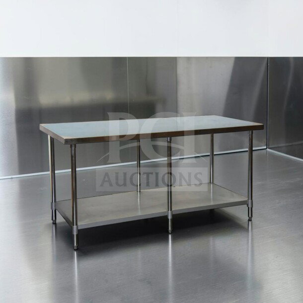 Brand new GSW WT-EE3072 72"x30" stainless steel work table with galvanized undershelf, 6-leg design, ETL certified.