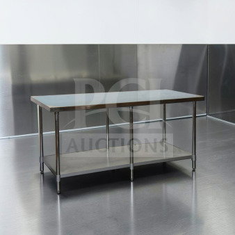 Brand new GSW WT-EE3072 72"x30" stainless steel work table with galvanized undershelf, 6-leg design, ETL certified.