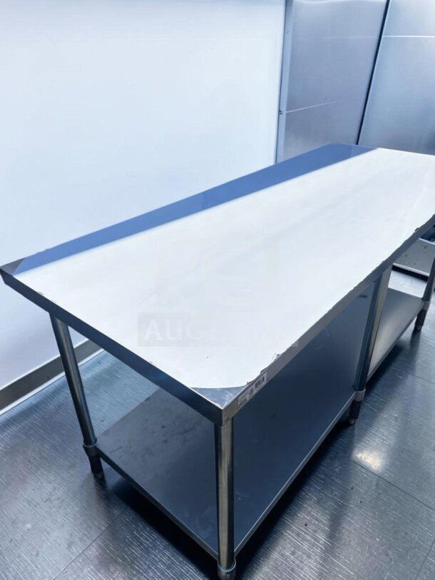 Brand new GSW WT-EE3072 stainless steel work table, 72"x30", with galvanized undershelf, 6-leg design, ETL certified.