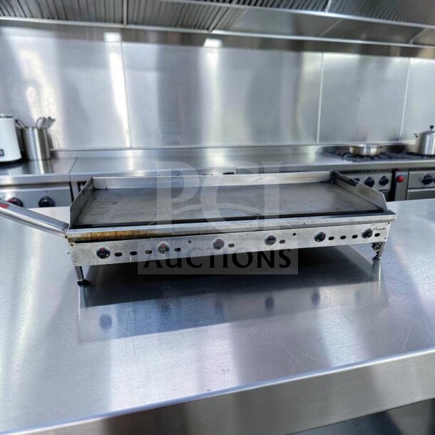 Elite Condition Jade Range JGT-2472, 72” gas countertop griddle, thermostatic controls, 180,000 BTU, fully tested operational.