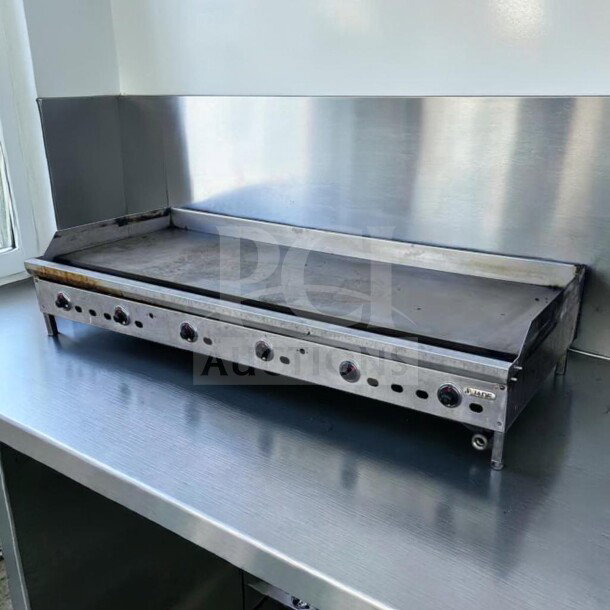 Elite condition Jade Range JGT-2472 gas griddle, 72" wide, thermostatic controls, 180,000 BTU, fully tested, operational.