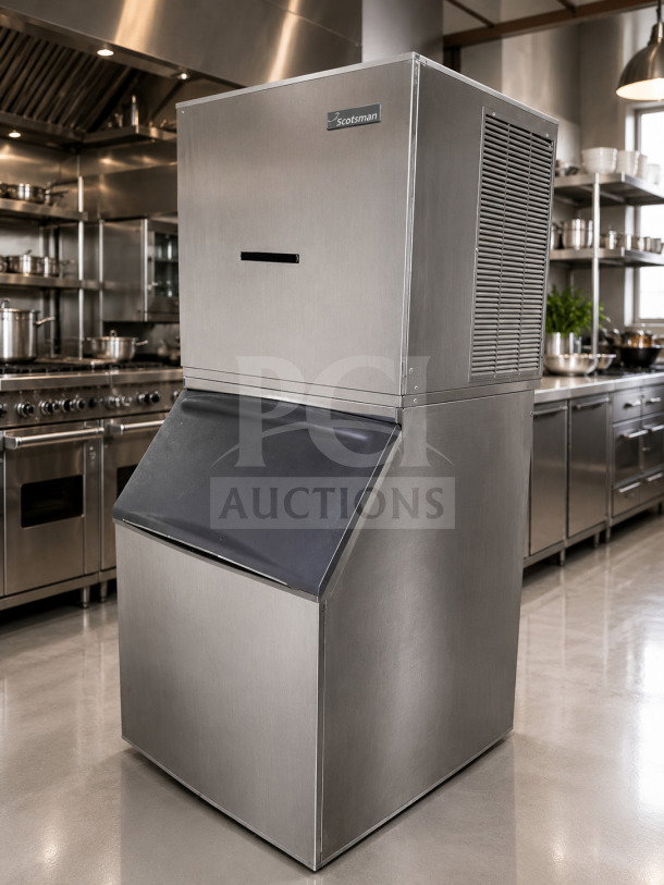 Scotsman NME1254AS-32B air-cooled ice machine, nugget/flake style, 1,220 lb/24 hr, 208/230V, outstanding condition.