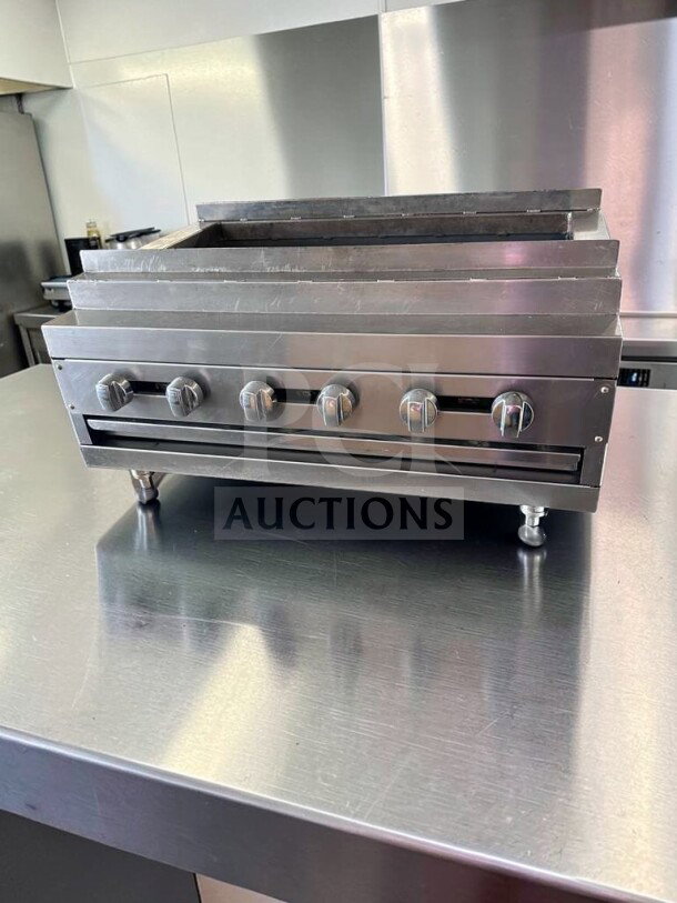 IDEAL 48" Gas Charbroiler Grill, 6-burner radiant, stainless steel, exceptional condition, fully tested, heavy-duty commercial use.