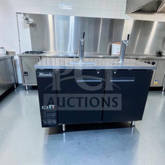 Migali C-DD60-2-HC 60" commercial kegerator, dual tap, 2 keg capacity, top-tier condition, stainless steel, 115V, fully tested.