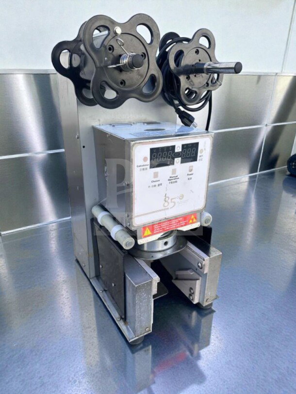 Automatic digital cup sealing machine, Commercial Beverage Equipment 85°C model, excellent condition, fully operational.