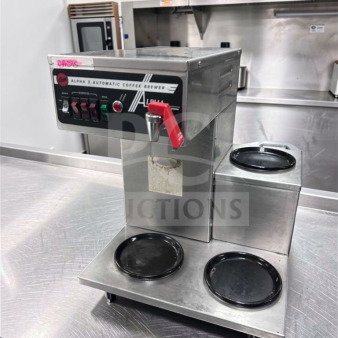 Wilbur Curtis Alpha AP-1D automatic coffee brewer, stainless steel, three warmers, NSF certified, excellent condition.