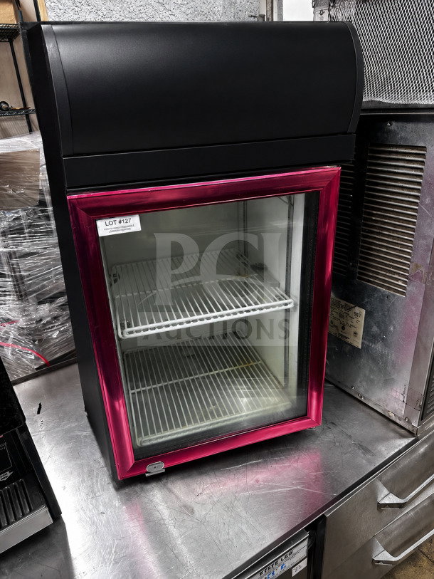 Dongguan Fuhua CTH-32N glass door display refrigerator, 2.5 cu. ft., superb condition, fully tested, with internal shelves.