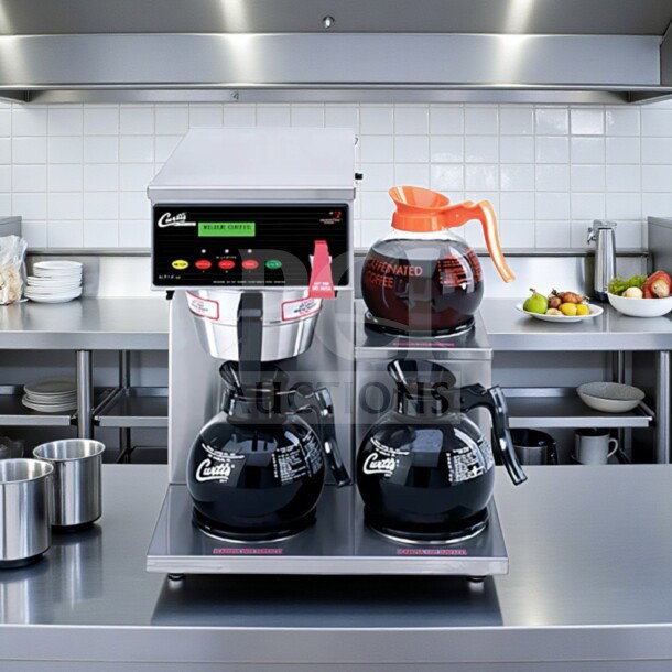 Wilbur Curtis ALPHA-IIIS commercial coffee brewer with three warmers, in outstanding condition, fully operational, 120V.