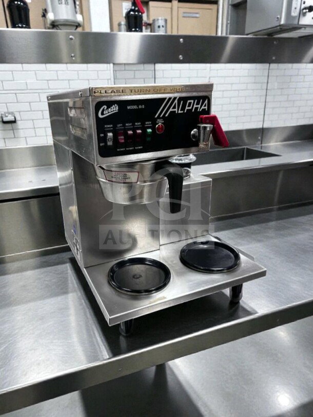 Wilbur Curtis ALPHA-IIIS commercial coffee brewer with 3 warmers, excellent condition, 120V, fully tested and operational.