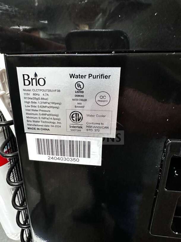 Brio Moderna CLCTPOU720UVF3B water cooler, black stainless. UL listed, QC passed, conforms to NSF/ANSI/CAN standards.