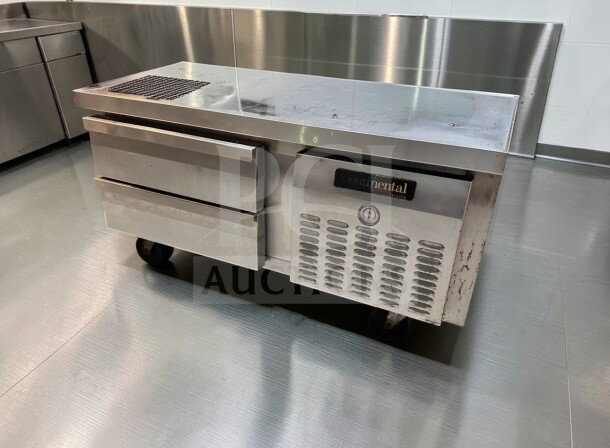 Continental D48GFN Chef Base Freezer, 48-inch, 2 drawers, stainless steel, excellent condition, 115V, commercial use.