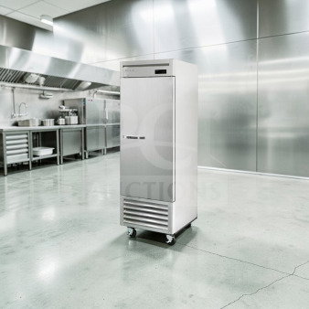 Blue Air BSR23-HC stainless steel reach-in refrigerator, 26" single section, 23 cu. ft., bottom mount, commercial grade, on wheels.