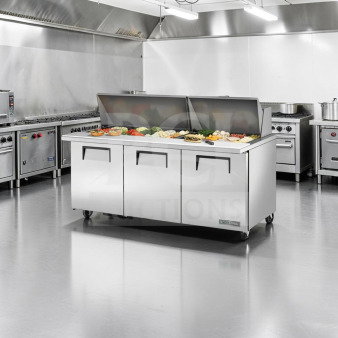 True TSSU-72-30M-B-ST-HC 72" Mega Top Sandwich Prep Table, refrigerated, exceptional condition, fully tested, stainless steel.
