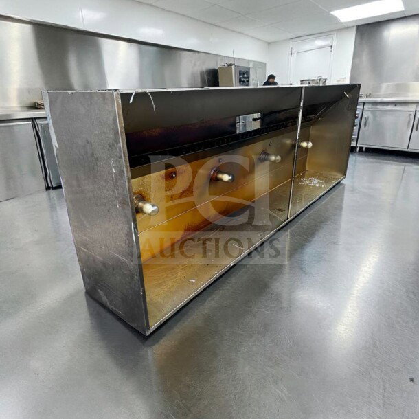 High-grade commercial stainless steel exhaust hood, model HOOD-L-SS-0939, wall mount, fully functional, heavy-duty ventilation system.