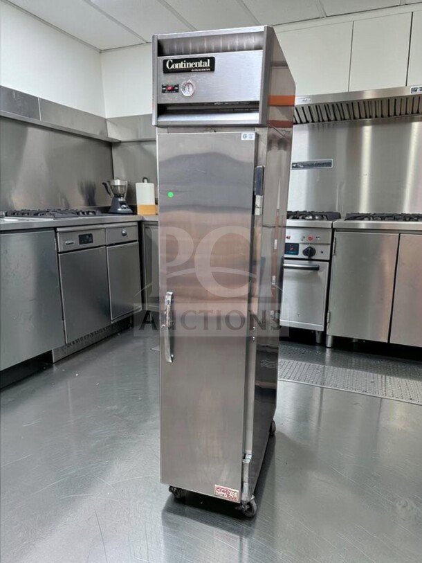 Continental 1RSE-N Narrow Reach-In Refrigerator, stainless steel, single section, 18", fully tested, superior condition.