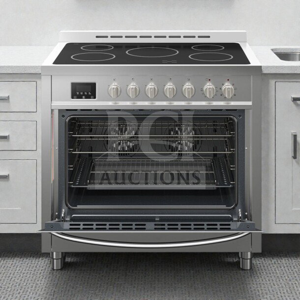 Brand new KoolMore KM-FR36EE-SS 36" professional electric range in stainless steel, 4.3 cu. ft., UL certified, unused.