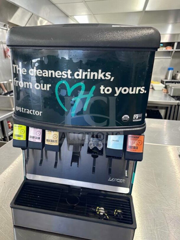 Lancer Multi-Valve Soda Dispenser, superior condition, tested, countertop, with branded labels, ready for commercial use.