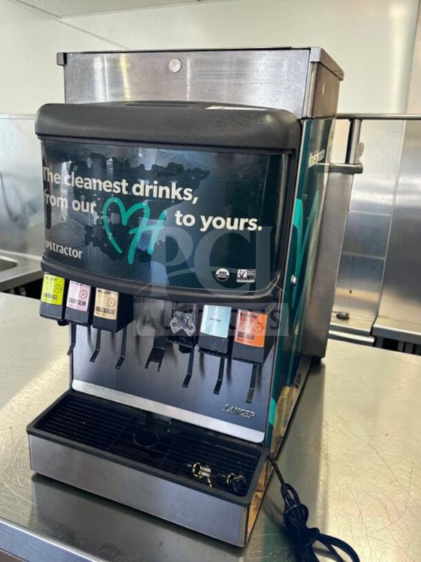 Lancer Multi-Valve Soda Dispenser, countertop model, excellent condition, clean graphics, fully operational.