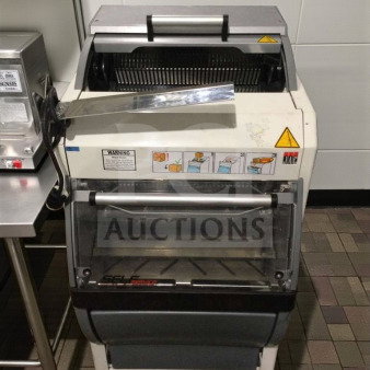 JAC KG-12FS commercial bread slicer, 115V, single phase, refined condition, fully tested. Model JAC-L-SL-0216 visible.