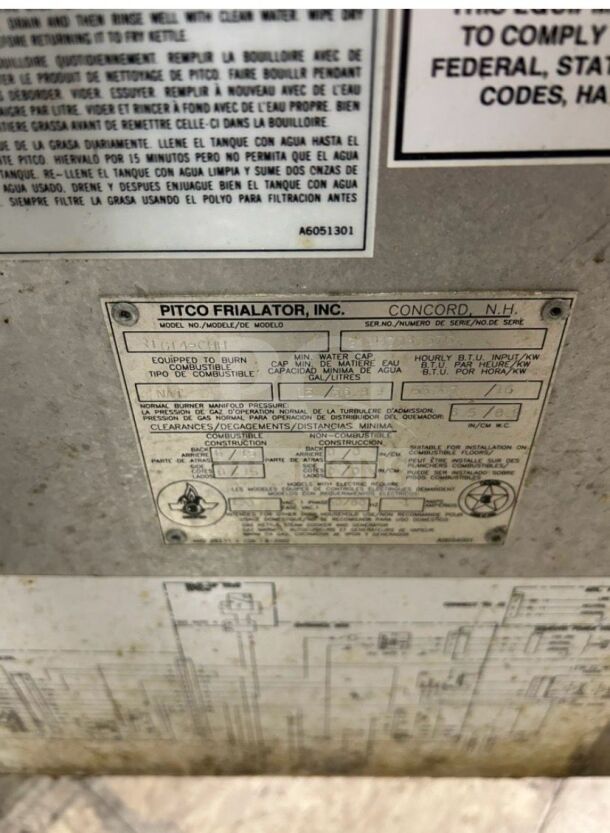 Pitco Frialator R14-Series commercial gas pasta cooker label, model R14, natural gas, fully tested, premium condition.