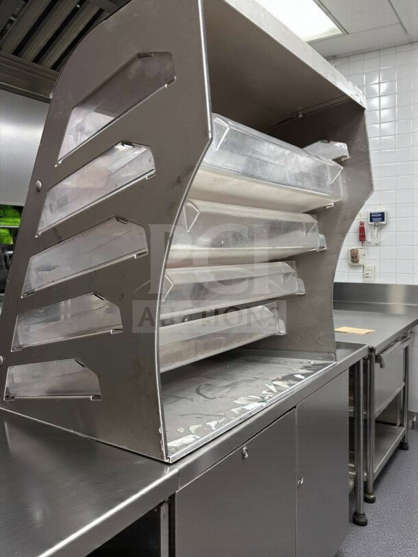 Commercial countertop bakery display case, multi-tier, metal frame, transparent trays, excellent condition, model BAK-M-DISP-0375.