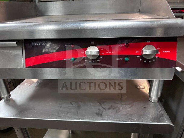 Avantco 177EG24N commercial electric griddle, 24 in, outstanding condition, ETL listed, temperature controls visible.