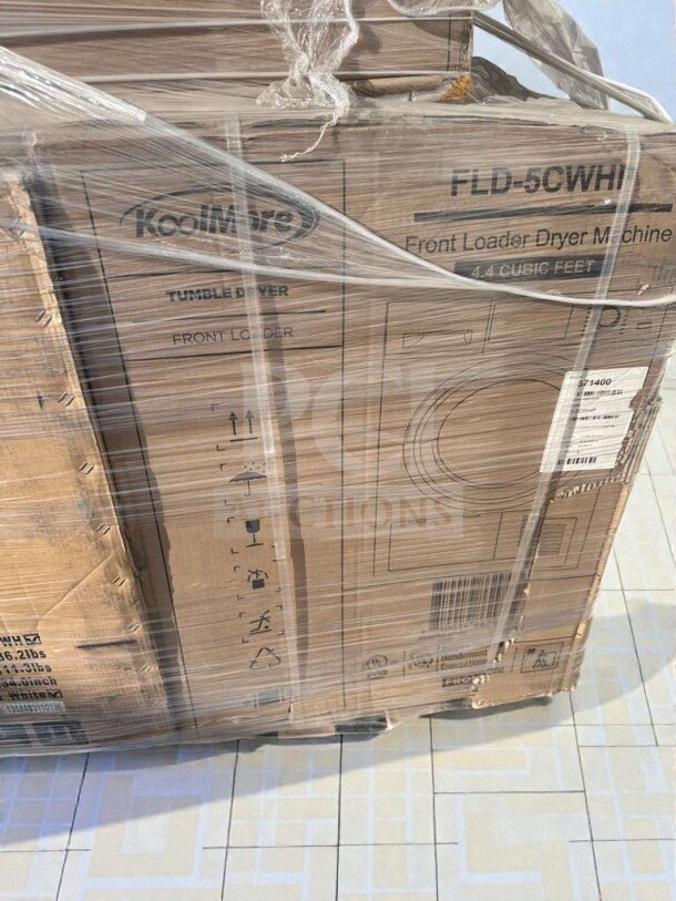 Koolmore 24" electric ventless front load dryer, model FLD-5CWHP, 4.4 cu. ft., new scratch & dent, in packaging.