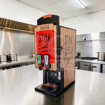 CreaMiser Model 230 cold brew dispenser, dual tap, exceptional condition, Stōk branding, fully operational, commercial use.