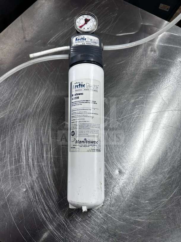 Manitowoc AR-10000 Arctic Pure ice machine water filter system, NSF certified, excellent condition, includes clear gauge and flow indicators.