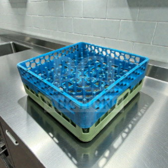 Commercial dishwasher peg rack set in excellent condition, blue and green, full-size, model DSH-S-PEG-1103.