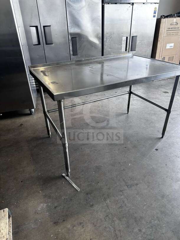 Stainless steel commercial work table, 60" x 36", open base, inspected, excellent condition, ready for use.