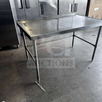 Stainless steel commercial work table, 60" x 36", open base, inspected, excellent condition, ready for use.