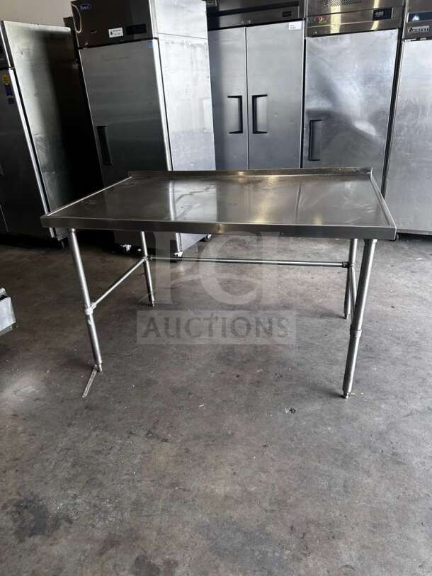 Stainless steel commercial work table, approx. 60"x36", open base, remarkable condition, fully inspected, model SS-S-TBL-1107.