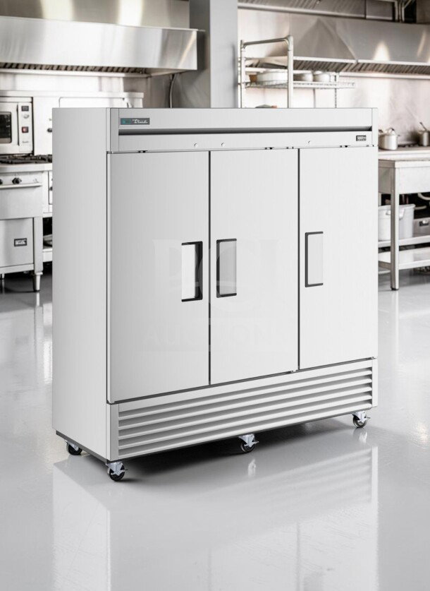 True T-72F 3-door commercial reach-in freezer, stainless steel, 78", immaculate condition, fully tested operational.