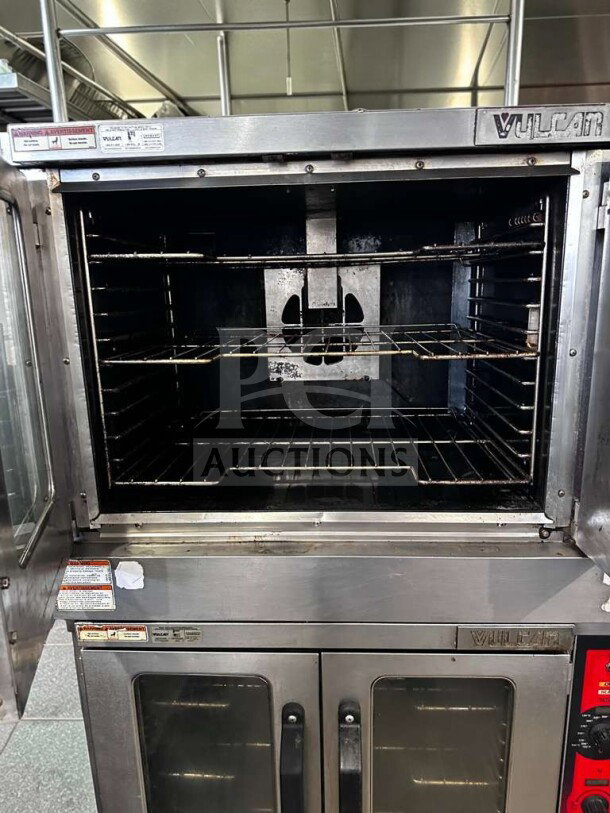 Vulcan VC55GD double stack convection oven in exceptional condition. Natural gas, heavy-duty, with casters and tested operational.
