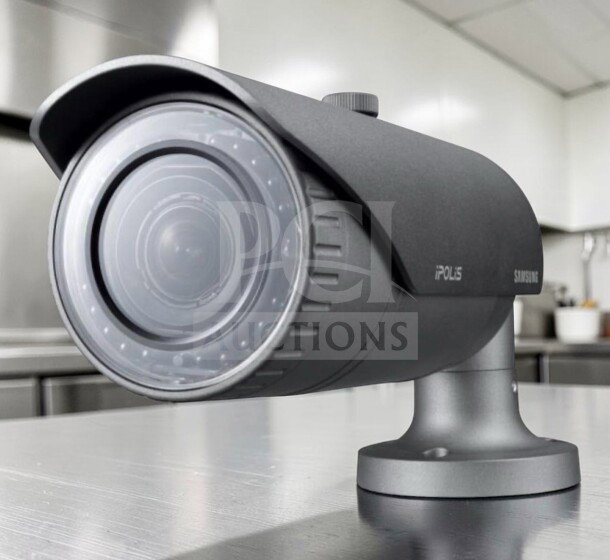 Samsung iPOLIS SNO-6084RN HD network bullet security camera in superior condition, PoE/12V/24V, fully operational.