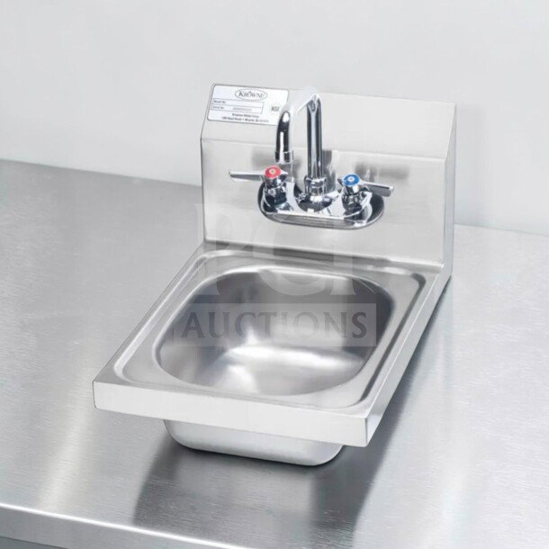 Pristine Krowne HS-9L wall mount hand sink, stainless steel, 9 3/4" x 11 3/4" bowl, low lead faucet, NSF certified.