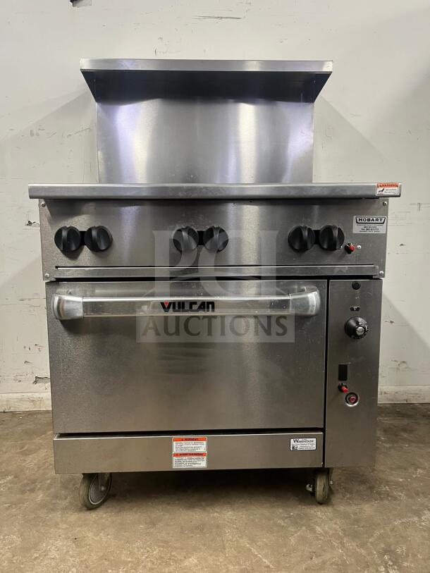VULCAN 36S-6B 36" 6 burner gas range with standard oven, stainless steel, natural gas, features visible branding.