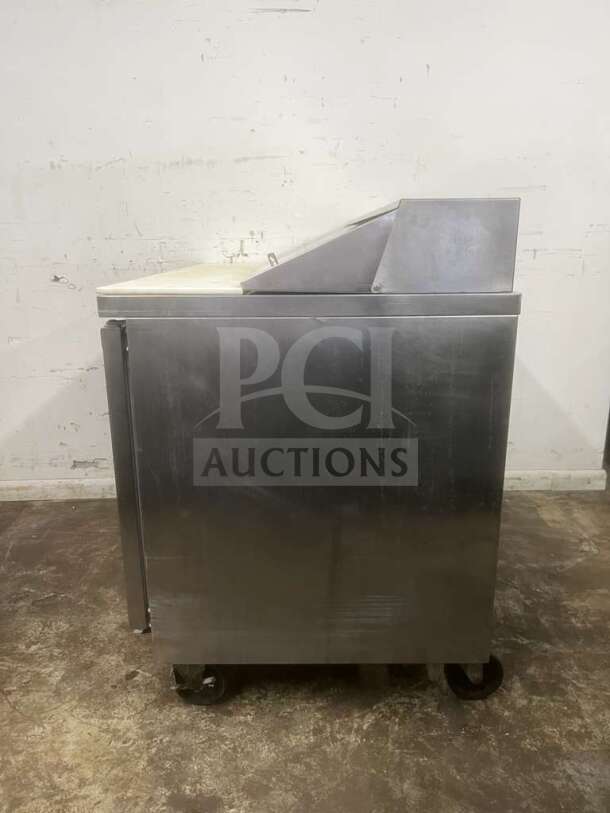 Beverage-Air 48" 2 Door Sandwich Prep Table, stainless steel, refrigerated, on casters, good condition.