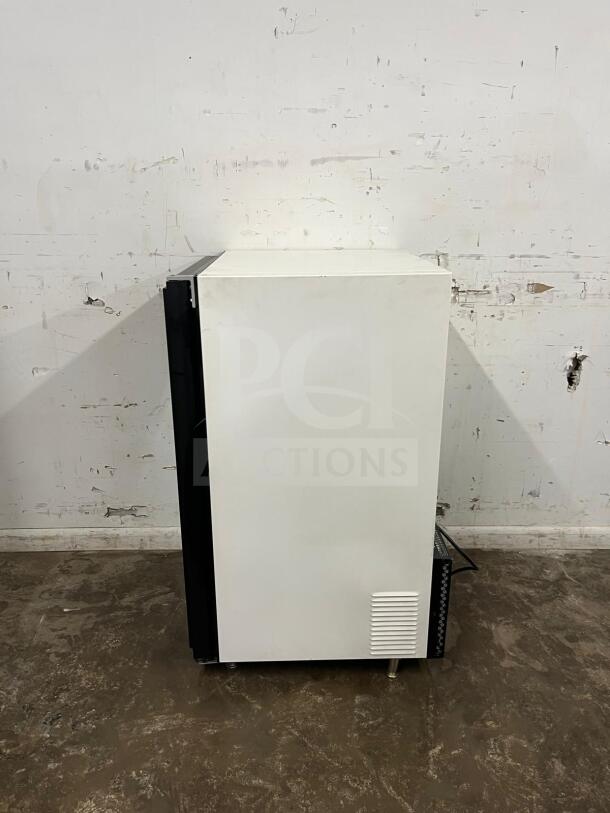 White countertop display ice cream freezer with glass door, excellent condition, side view shown.