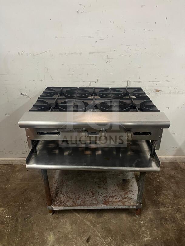 AMERICAN RANGE ARHP-36-6 griddle, 36" wide, 3/4" thick hot plate, 6 burners, heavy-duty, thermostatic, visible knobs.