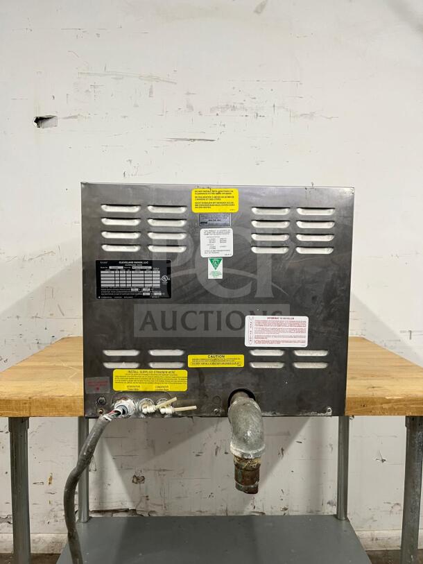 Cleveland 21CET8 Steamcraft 3 Pan Convection Steamer, countertop, 208v/1ph, used condition, visible caution labels.
